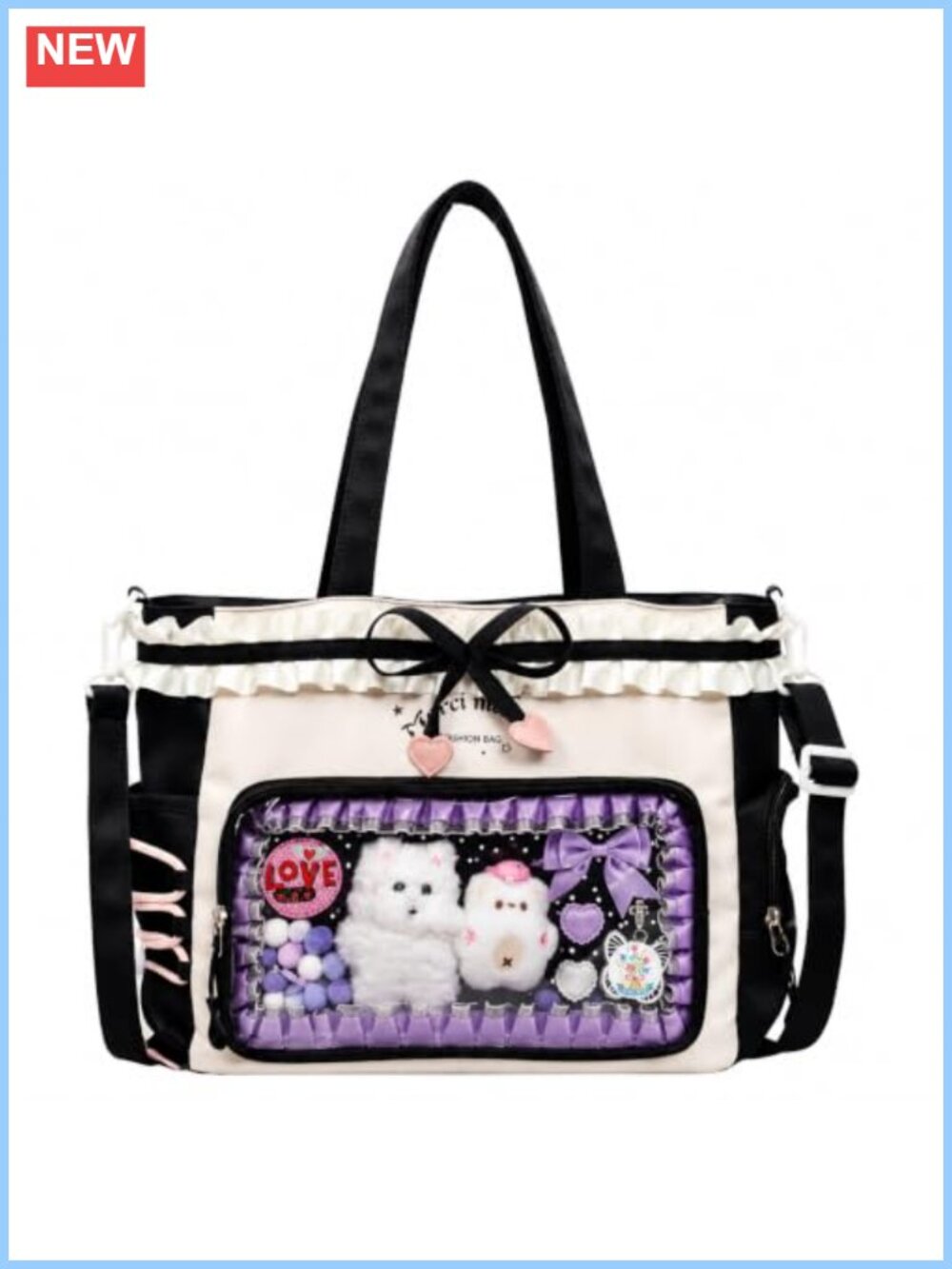 Kawaii Ita Bag Ruffle Trim Pin Display Crossbody Shoulder Bag Y2K